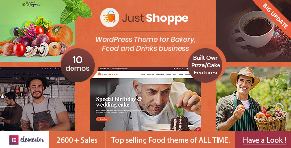 Justshoppe Elementor Cake Bakery Food WordPress theme