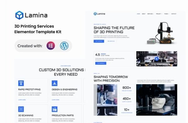 Lamina 3D Printing Services Elementor Template Kit