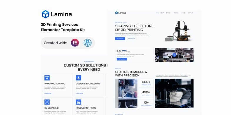 Lamina 3D Printing Services Elementor Template Kit